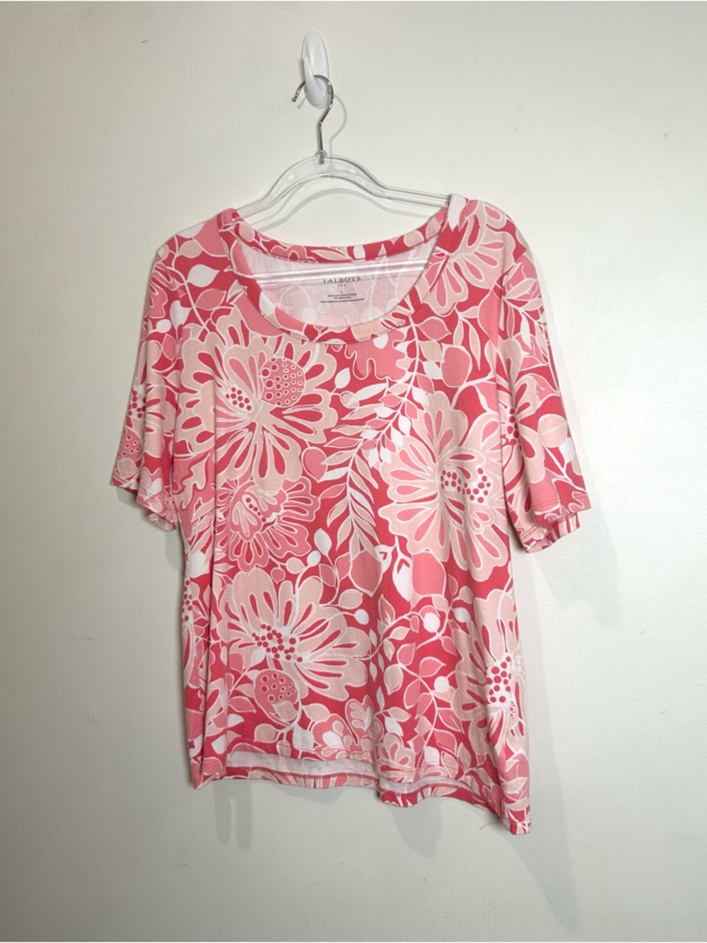 Talbots Top Women Sz L Pink Floral Cotton Tee Spring Lightweight Stretchy Casual - Picture 4 of 9